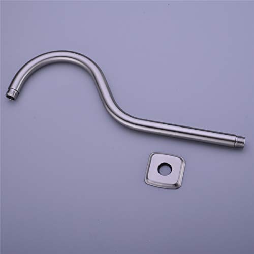 TRUSTMI 16 Inch S-Shape Shower Arm Stainless Steel Extra Long Replacement Pipe with Flange, Brushed Gold