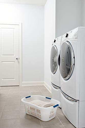Rubbermaid Large Hip-Hugger Laundry Basket/Hamper, 1.5-Bushel, White, Stackable Storage Bin/Organizer for Bathroom/Bedroom/Dorm/Home