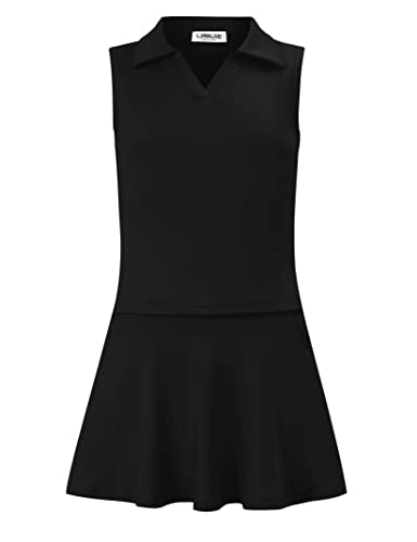 LIONJIE Kids Girls Tennis Golf Dress Outfit Sleeveless Dress with Pockets Athletic Skorts and Polo Tank Top Sets