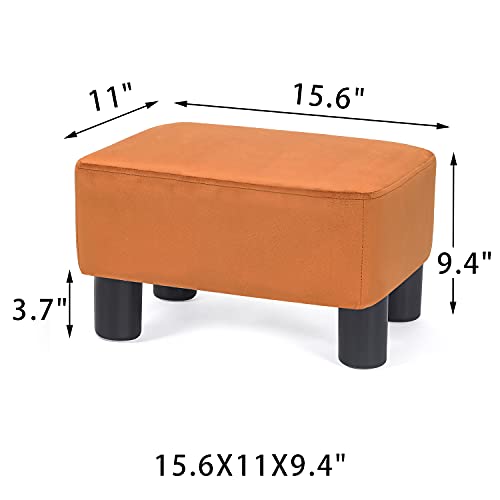 Adeco Small Footstool Ottoman, Rectangular Footrest Stool Padded Ottoman Extra Seating Pet Step for Living Room Entryway Office (Orange)