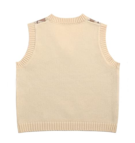 Hyipels Women's Sweater Vest,Y2K Sleeveless Pattern Preppy Style Knitted Crop Tank Top for Girl Navy-Blue-Grey