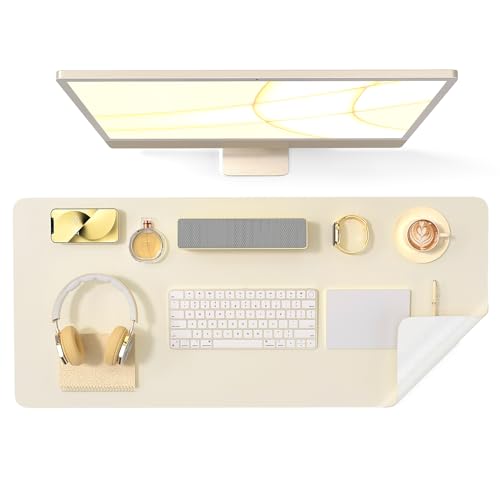Crenovo Non Slip Suede Desk Pad, Mouse Pad, Desk Mat, PU Leather Desk Pad Desk Protector Desk Mat On Top of Desk Writing Mat for Office and Home (Apricot White, 23.6" x 13.7")