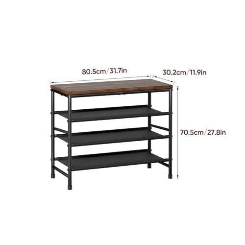 Mavivegue 4-Tier Metal Shoe Rack, Shoe Storage Organizer with Non-Woven Fabrics Shelves and Wooden Top Board, Entryway Shoe Stand for Closet Bedroom Living Room Garage, Black & Rustic Brown
