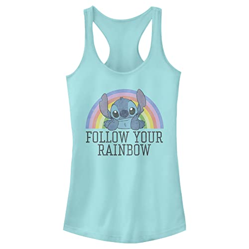 Disney Junior's Lilo Stitch Rainbow Slim Fit, Scoop Hem Racerback Tank, Cancun, Medium