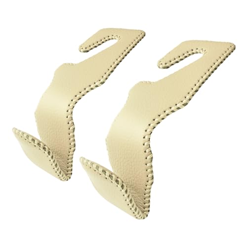 Duhome Leather Purse Hooks for Car, 2 Pack Car Purse Holder, Car Headrest Car Hooks for Hanging Purses and Bags Coats Grocery Bag (Beige)