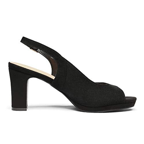 DREAM PAIRS Women' s Neina Sexy high Chunky Heels Block Platform Slingback peep Toe Dress Pumps Shoes Black Suede Size 10