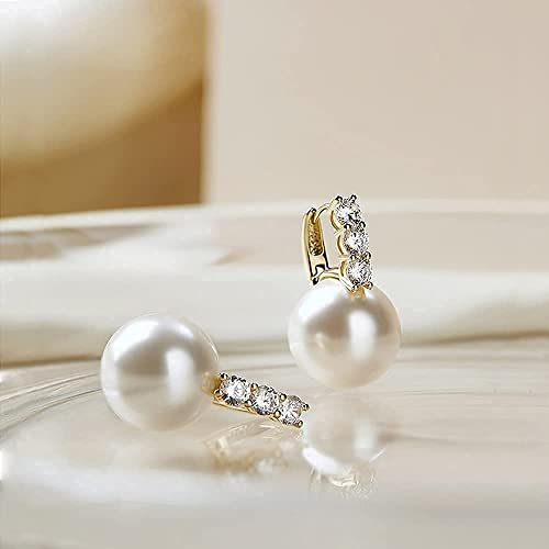 Pearl Earrings for Women 14K Gold Plated Hypoallergenic Pearl Earrings 5A Cubic Zirconia Dangle Earrings Elegant Jewelry (5-Gold)