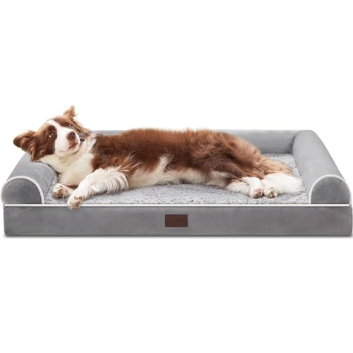 WESTERN HOME Orthopedic Dog Beds for Large Dogs, Foam Pet Sofa with Waterproof Lining, Removable Washable Cover and Nonskid Bottom, Dog Couch Bed for Comfortable Sleep,Brown Coffee