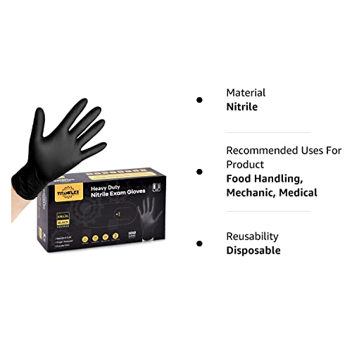 TitanFlex Disposable Nitrile Exam Gloves, 6-mil, Black, Small 100-ct Box, Heavy Duty Disposable Gloves, Cooking Gloves, Mechanic Gloves, Latex Free Gloves, Food Safe Rubber Gloves for Food Prep
