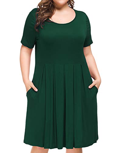 Tralilbee Women Plus Size Dresses Casual Loose Soft Crewneck Stretchy Swing T-Shirt Dress, Color376, XL