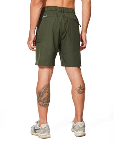 FUWODE Mens Hiking Cargo Shorts with 5 Zipper Pockets Lightweight Multi Pockets 9 Inseam Elastic Stretch Waistband Belt Loop Quick Dry for Summer Outdoor