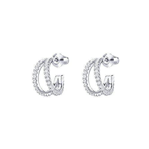 PAVOI 14K Gold Plated Sterling Silver Post Cubic Zirconia Infinite Split Hoop Huggie Earrings in White Gold