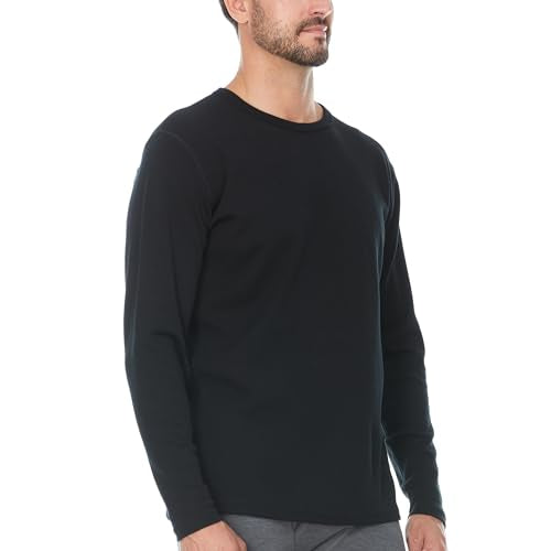 100% Merino Wool - Men's Midweight Long Sleeve Crew Shirt - Thermal Base Layer - Big and Tall Options - NO Itch Renewable Fabric - Black - 4XL