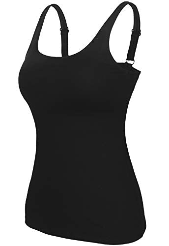 V FOR CITY Women Tank Top with Shelf Bra Adjustable Wide Strap Camisole Cotton Sleeveless Top Homewear M Magenta Purple