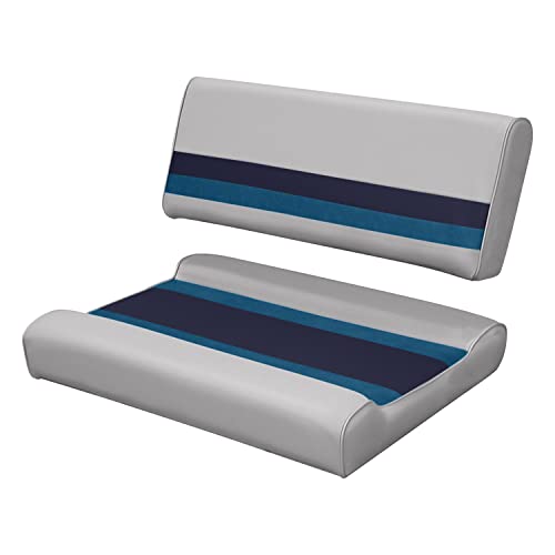 Wise 8WD125FF-1011 Deluxe Series Pontoon Flip-Flop Seat Cushion Set, Grey/Navy/Blue - use with 8WD125FF-1B-221 Base