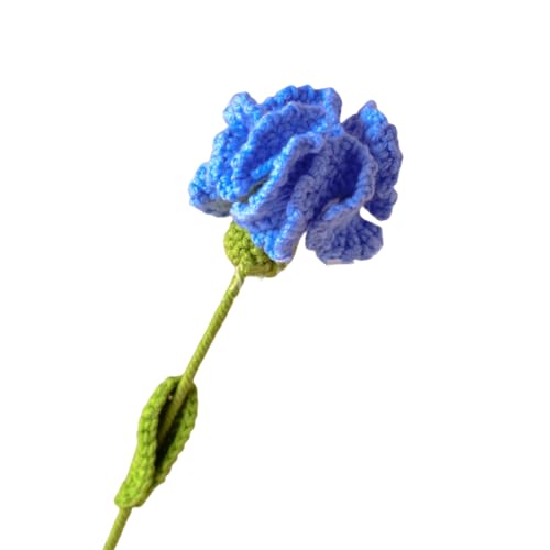 HIPIHOM Crochet Flowers,1 Pcs Knitted Artificial Wool Carnation for Mother's Day Wedding Bouquet Anniversary (Blue)