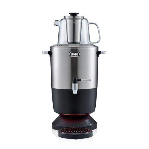 SAKI Chaiovar Electric Samovar - 4L Stainless Steel Electric Tea Maker, Temperature Display, Large Ceramic Teapot, Boil Dry & Auto Shut Off, Best for Persian, Russian, and Turkish Tea (Silver)