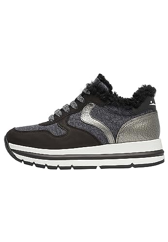 VOILE BLANCHE Women's Maran Shearling Platform Sneakers, Black/Grey, 5 Medium US