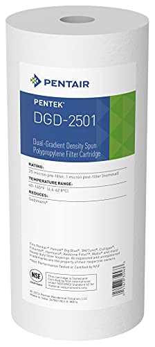 Pentair Pentek DGD-7525 Big Blue Water Filter, 10-Inch Whole House Sediment Filter Cartridge Replacement, Dual-Gradient Density Spun Polypropylene, 10" x 4.5", 25 Micron, Pack of 1