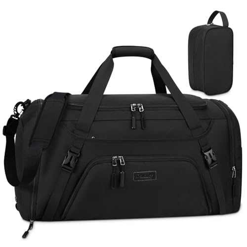 Gym Duffle Bag for Women Men 40L Waterproof Sports Travel Duffel Bags with Shoe Compartment,Wet Pocket Large Weekender Overnight with Toiletry Bag,Black