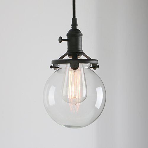 PERMO Vintage Rustic Industrial 3-Lights Kitchen Island Chandelier Triple 3 Heads Pendant Hanging Ceiling Lighting Fixture with Mini 5.9" Round Clear Glass Globe Shade (Black)