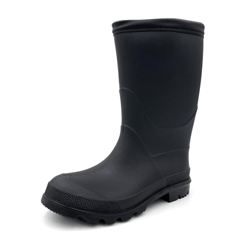 Amoji Boy Rain Boots Girl Rain Boots Kid Rubber Boots Garden Boots Child Wellies Easy On Rainboots Children Waterproof ArmyGreen Size 10-11 Little Kid