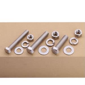 (6 Sets) 3/8"-16 x 3-1/2" Hex Bolt with Hex Nut, Flat Washers (SAE) and Lock Washers Hardware Assortement, Full Thread, Coarse Thread, 304 Stainless Steel 18-8