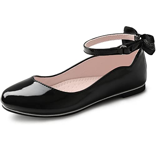 Bigwow Girls Black Dress Shoes Ballet Flats Mary Jane Princess Shoes for School Uniform Wedding Church with Ankle Strap Little Kids Size 12