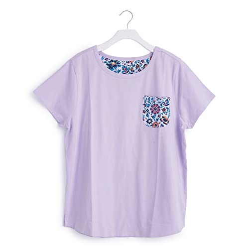 Vera Bradley Women's Cotton Short Sleeve Crewneck Pajama T-shirt (Extended Size Range), Prairie Paisley Daisy Pink, Small