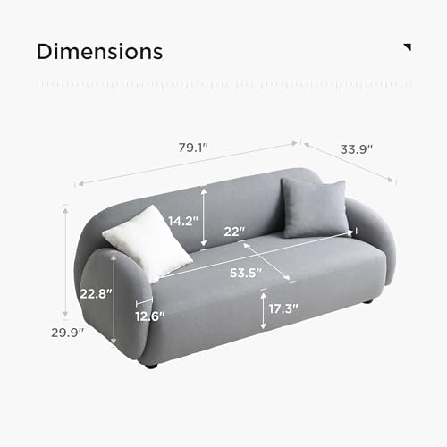 Acanva Modern Minimalist Sofa for Living Room Lounge Home Office, Rounded Edges Couch with Soft Boucle Upholstered, 74”W, Grey