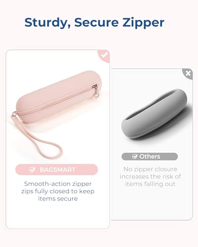 BAGSMART Makeup Brush Holder Bag Travel with Metal Zipper Closure, Travel Make Up Brush Case Cosmetic Bag, Silicone Soft Portable Face Brushes Travel Essentials Organizer Holder, Light Khaki