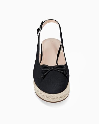 Coutgo Womens Closed Toe Espadrilles Wedges Shoes Platform Slingback Mid Low Heel Canvas Bow Dress Sandals, Navy, Size 10
