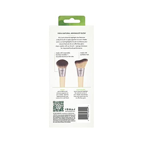EcoTools Blush + Highlight Brush Duo, Makeup Brushes For Liquid, Cream, & Powder Highlight & Blush, Enhance Natural Skin, Eco-Friendly Makeup Brush Set, Synthetic Bristles, 2 Piece Set
