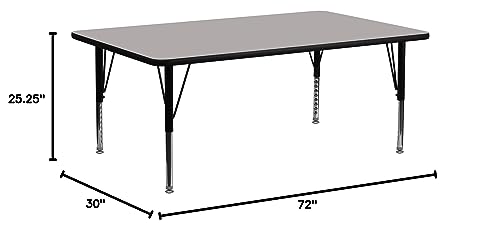 Flash Furniture Wren 30''W x 72''L Rectangular Grey HP Laminate Activity Table - Height Adjustable Short Legs