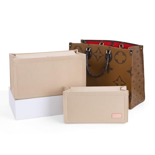 Doxo Purse Organizer Insert, Felt Bag in Bag with Zipper, Perfect for L ONTHEGO MM 35 & Small D Book Tote Medium(Beige-With Cover, L)