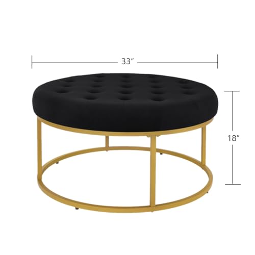 24KF Middle Century Upholstered Tufted Coffee Table with Velvet Padded Seat, Large Round Ottoman with Golden Metal Frame -5090-G-Blush