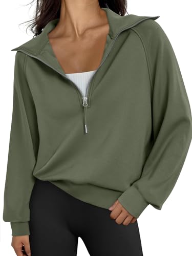 Trendy Queen Womens Oversized Sweatshirts Quarter Zip Hoodies Half Pullover Long Sleeve Crewneck Shirts Fleece Fall Outfits Clothes Teen Girls Winter Fashion Clothes 2024 White M