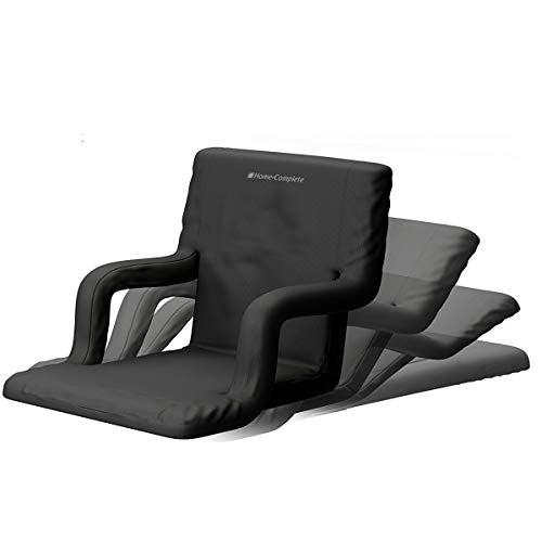 Stadium Chair Cushion - Bleacher Seat with Padded Back Support, Armrests, 6 Reclining Positions, and Portable Carry Straps by Home-Complete (Black)