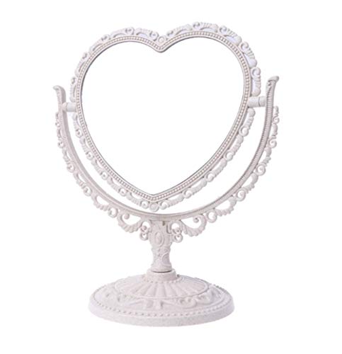 AKOAK Heart-Shaped Cosmetic Mirror - Plastic, Double-Sided, Rotatable, Lightweight - Bathroom & Bedroom Mirror (Beige)