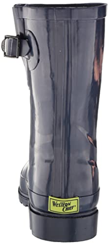 Western Chief Women Solid Mid Height Waterproof Rain Boot, Navy Gloss, 6