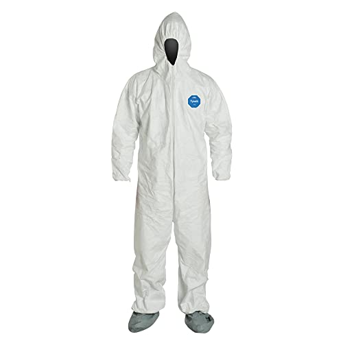 DuPont Tyvek 400 Disposable Protective Coverall with Elastic Cuffs, Attached Hood and Boots, White, Medium, 1-Pack