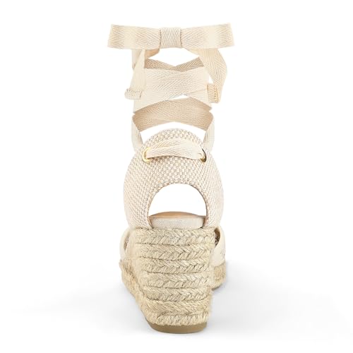 mysoft Women's Espadrille Platform Wedge Sandals Closed Toe Ankle Strap Lace up Summer Shoes