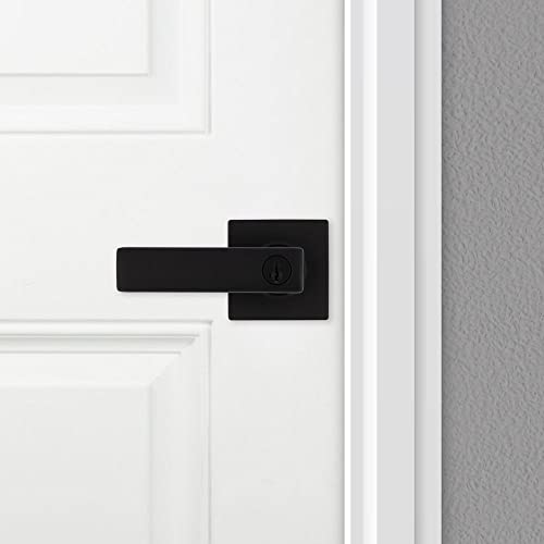 Kwikset Breton Interior Privacy Door Handle with Lock, Door Lever For Bathroom and Bedroom, Matte Black Reversible Keyless Turn Lock, with Microban Protection