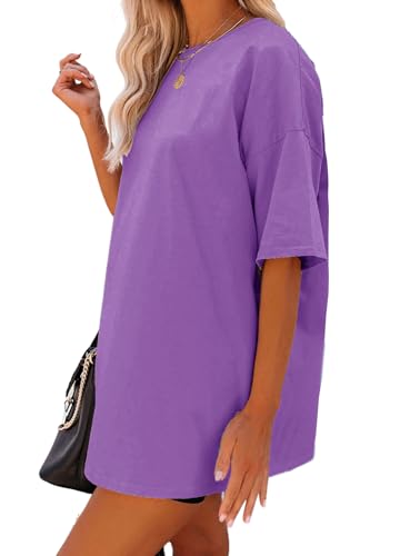 YEXIPO Women's Oversized T Shirts Summer Short Sleeve Loose Fit Casual Crewneck Plain Tunic Tops