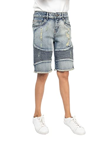 X RAY Boys Shorts, Big Boy & Little Kids Stretch Denim Shorts, Moto Biker & Fashion Rips Distressed Jean Shorts for Boys, Light Wash, 5