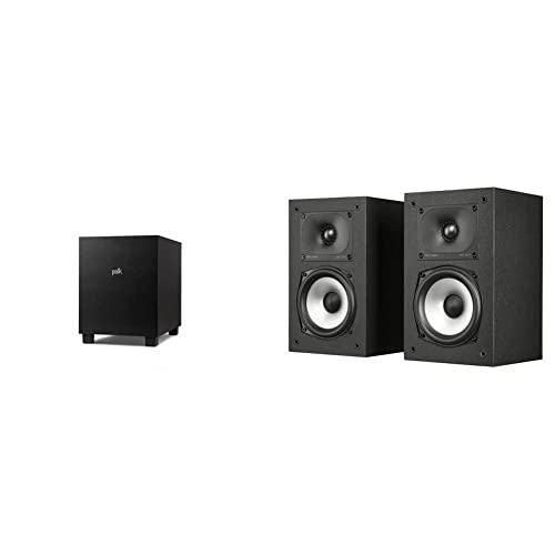 Polk Audio Monitor XT10 Subwoofer (2022) + XT15 Bookshelf Speakers - Dolby Atmos & DTS:X Compatible Home Audio Bundle