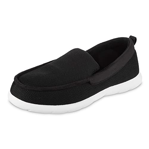 isotoner Men's Zenz Lightweight Moccasin Slipper, Slip-on Shoe, Hatch Knit-Black, 8