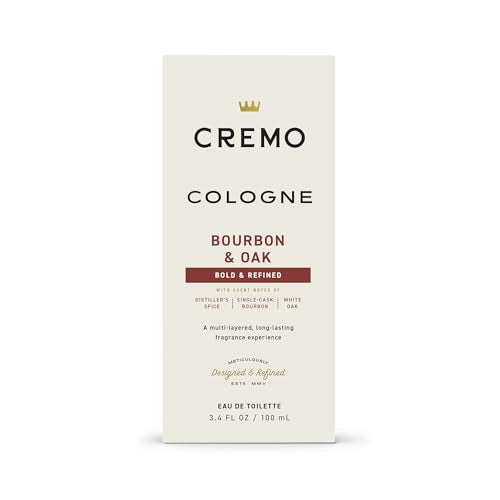 Cremo Cologne for Men - Bourbon & Oak Mens Cologne Spray - A Sophisticated Blend of Distiller’s Spice, Fine Bourbon and White Oak, Fragrances For Men, 3.4 Fl Oz