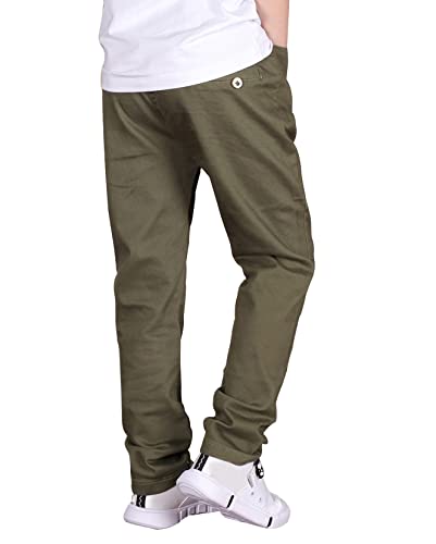 CAMLAKEE Boys' Stretch Pull on Chino Pants Kids School Uniform Yonth Twill Pants Army Green 6-7 Years