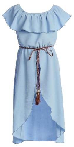 BluNight Collection Big Girls 2 Ways Ruffle Hi Lo Maxi Skirt Romper Belt Jumpsuit Birthday Holiday Grey Leopard 14 (2J1K42S)